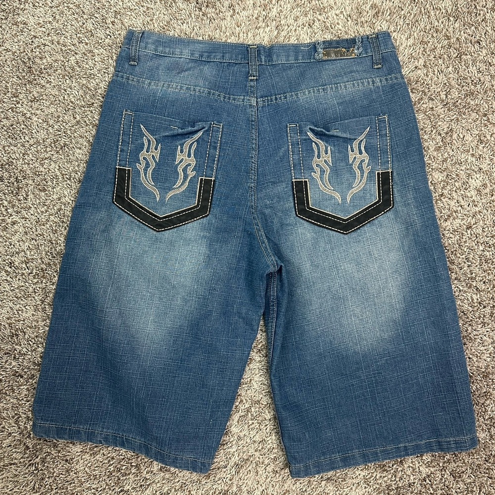 Indigo 30 Jean Shorts Men's 36 Baggy Fit Wide Leg Y2K 00s Hip Hop Vintage Jorts